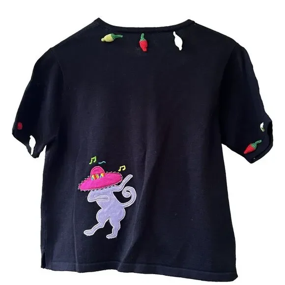 Christina Rotelli Cat Sweater Cat Fiesta 3D Size Small Mexican Margarita Vintage - Picture 9 of 12